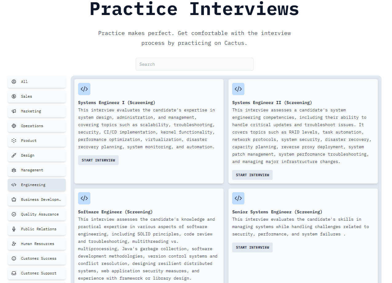 A screenshot of the screening assessment library in Cactus