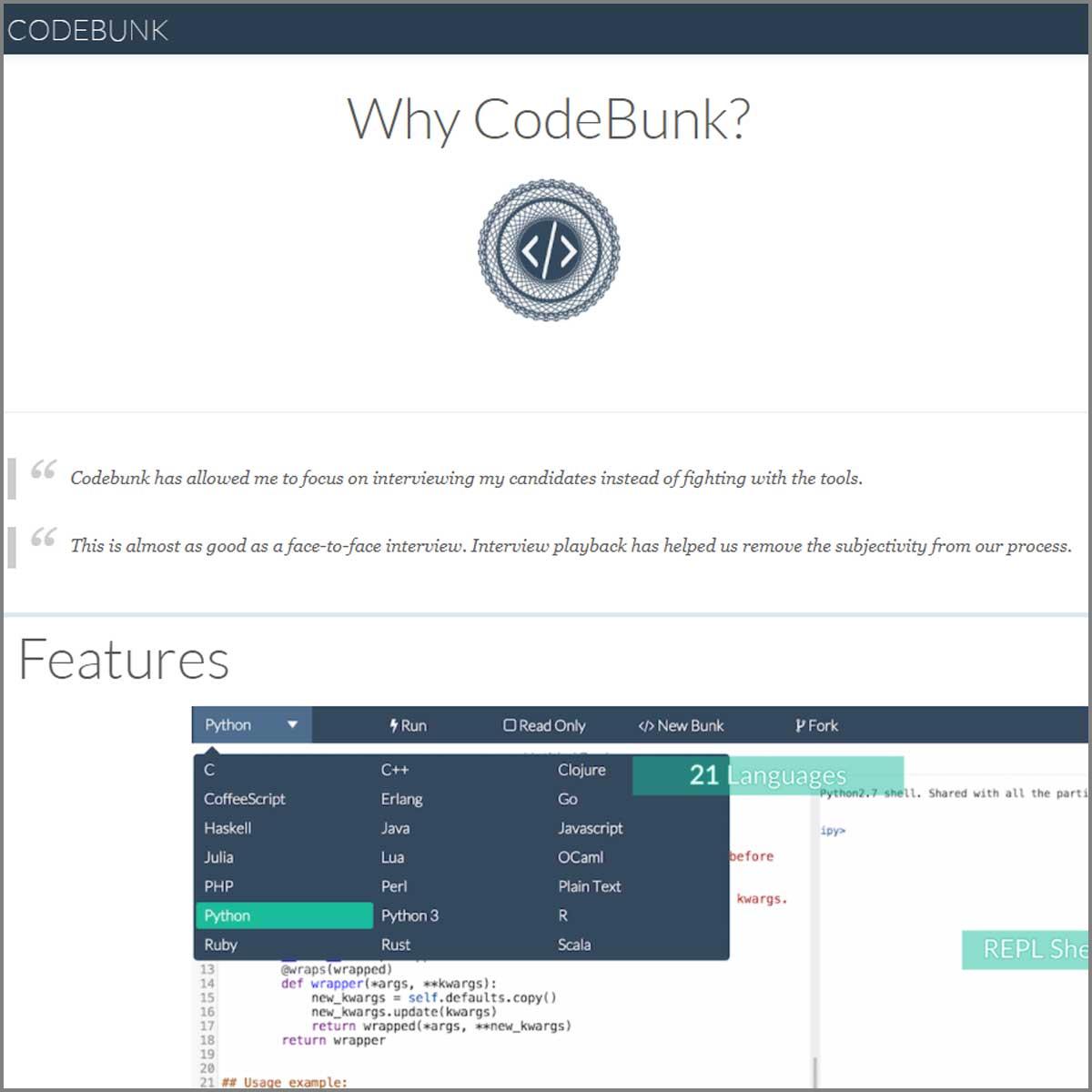 codebunk landing page