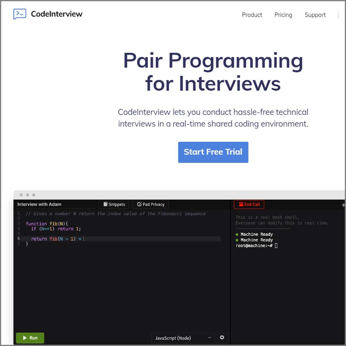 codeinterview landing page