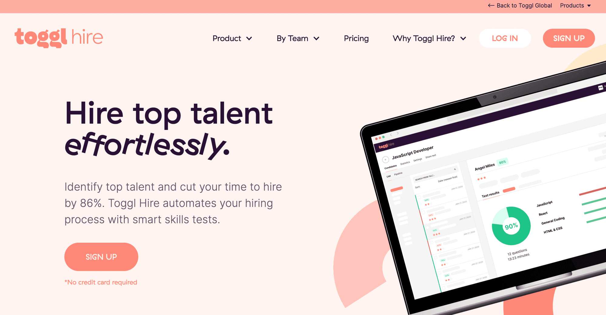 toggl hire landing page