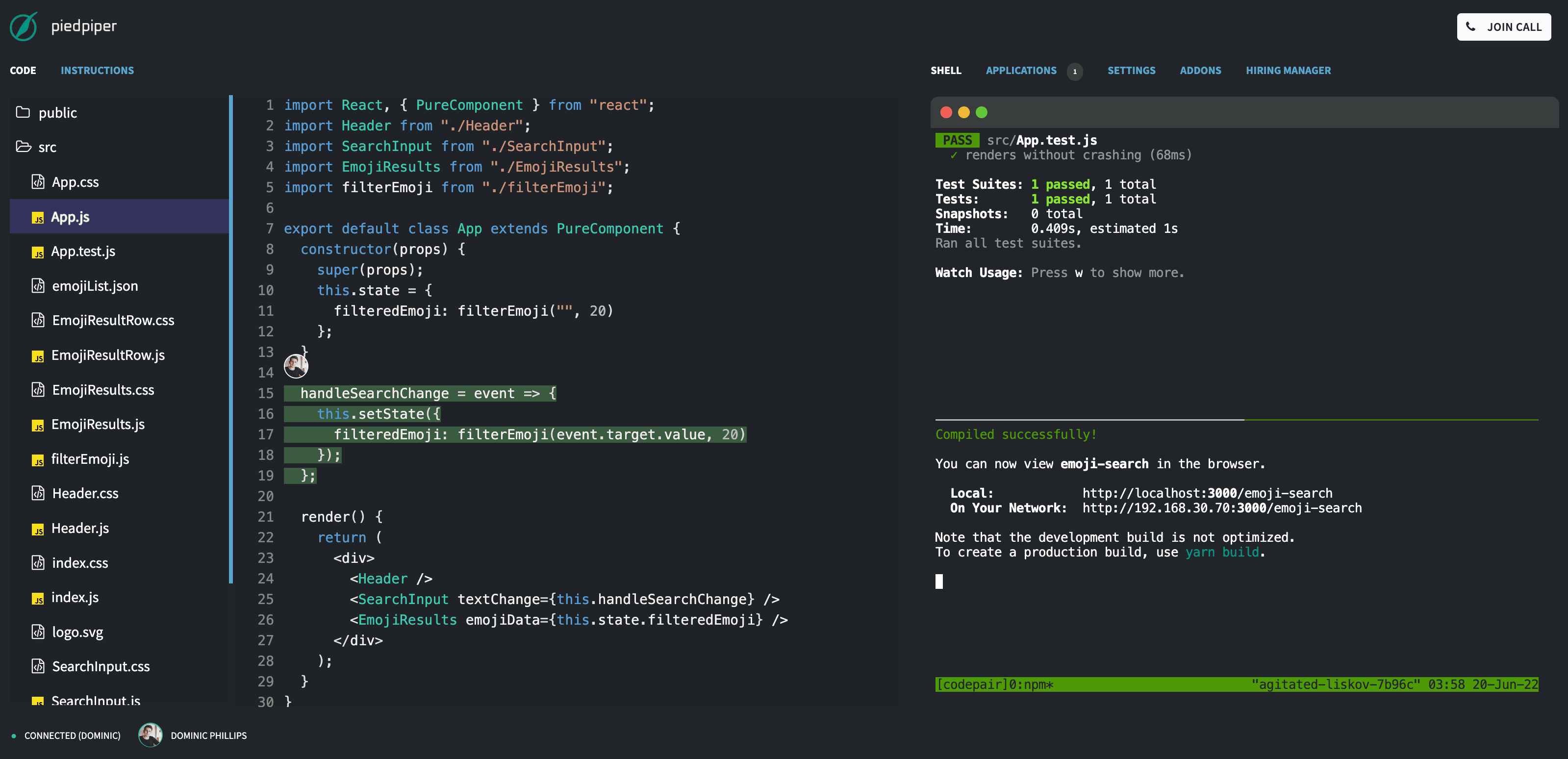 A shared coding environment with full access to the file system and terminal