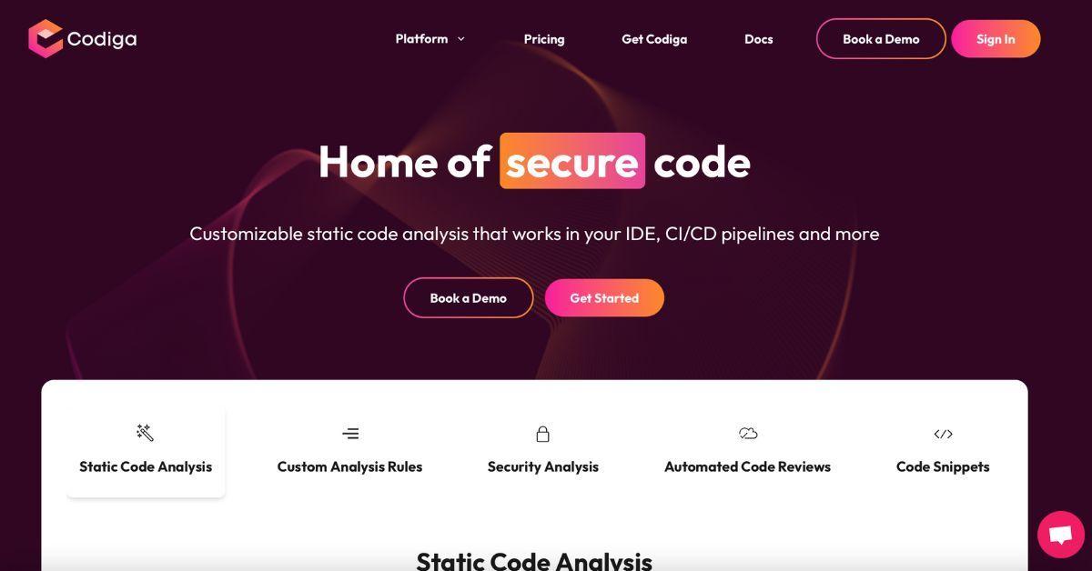 Codiga landing page