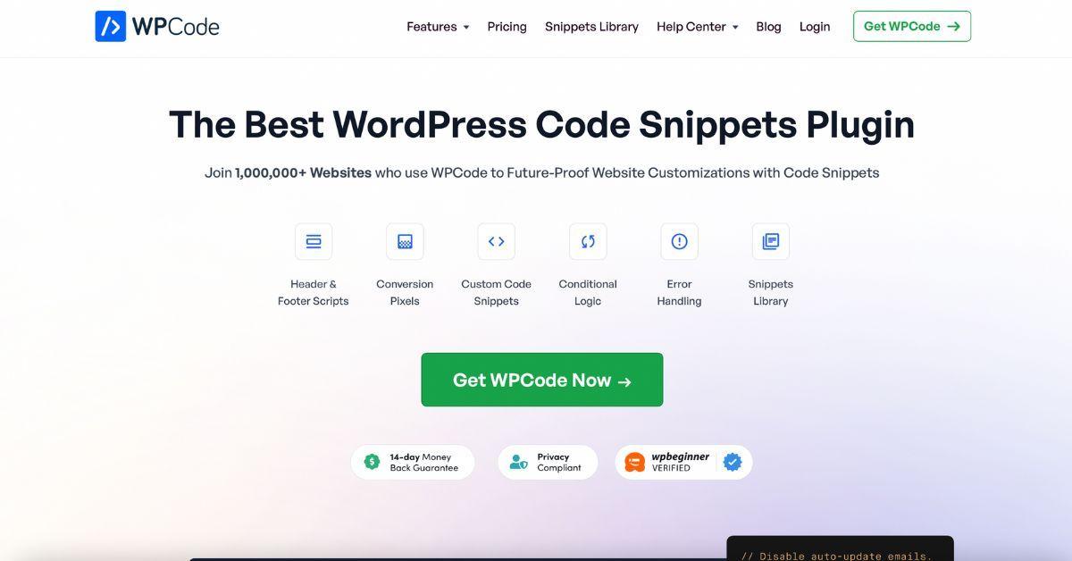 WPCode landing page