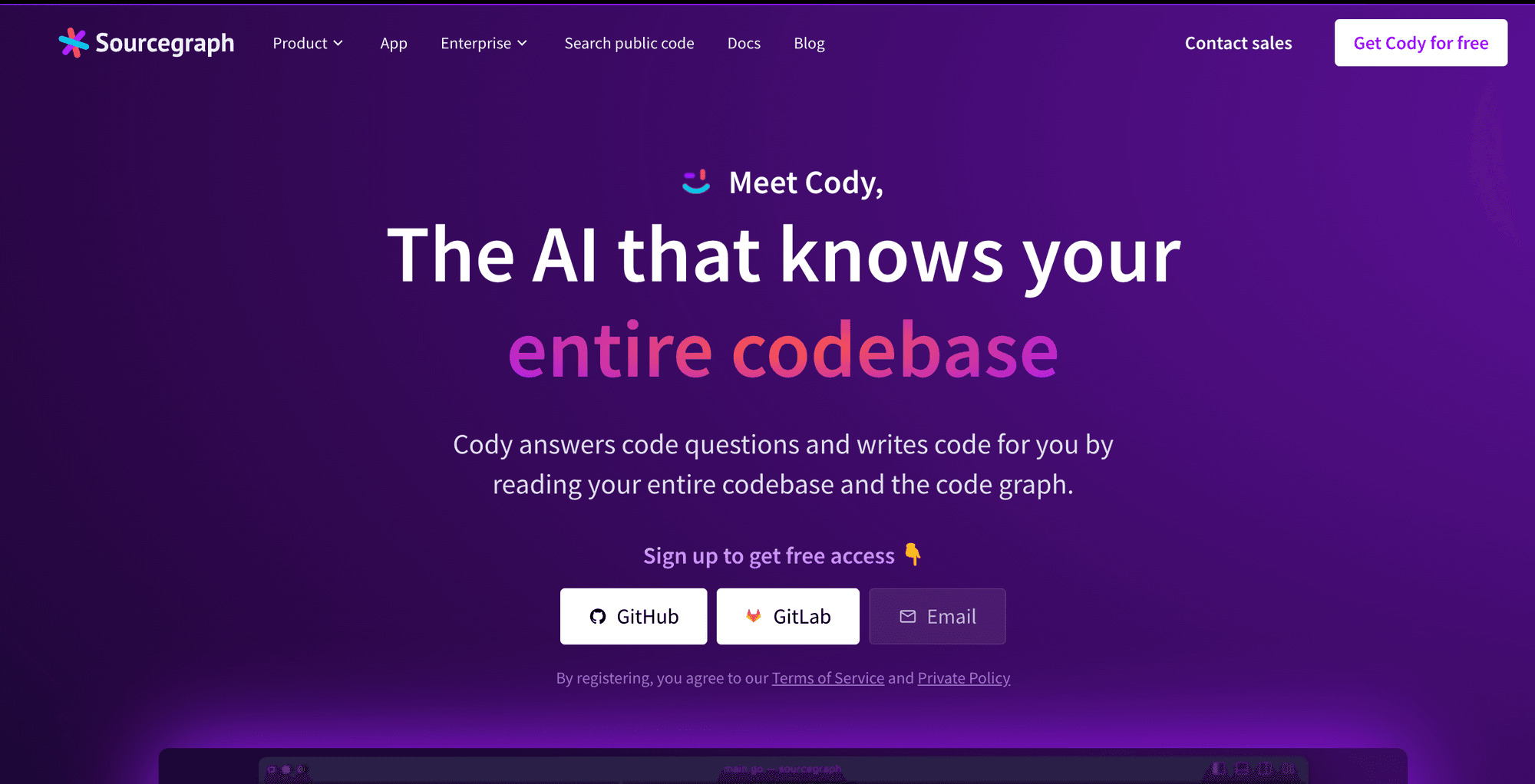 Cody by Sourcegraph - landing page