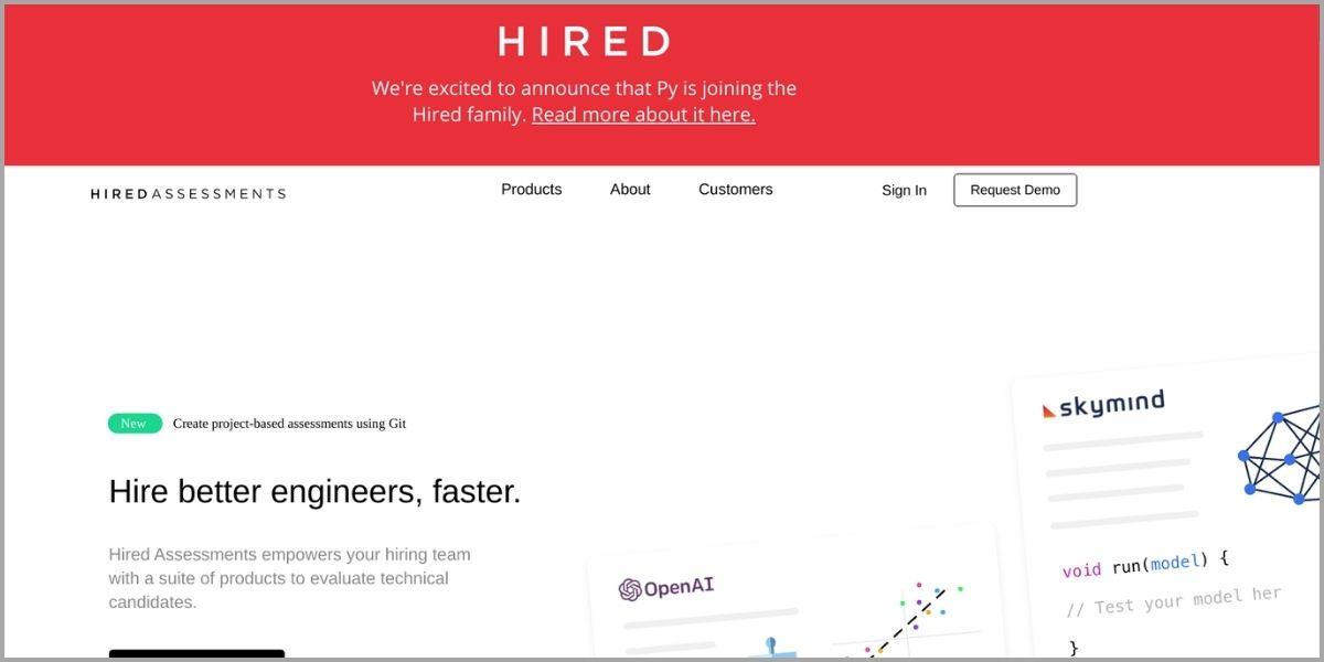 hired assessments homepage