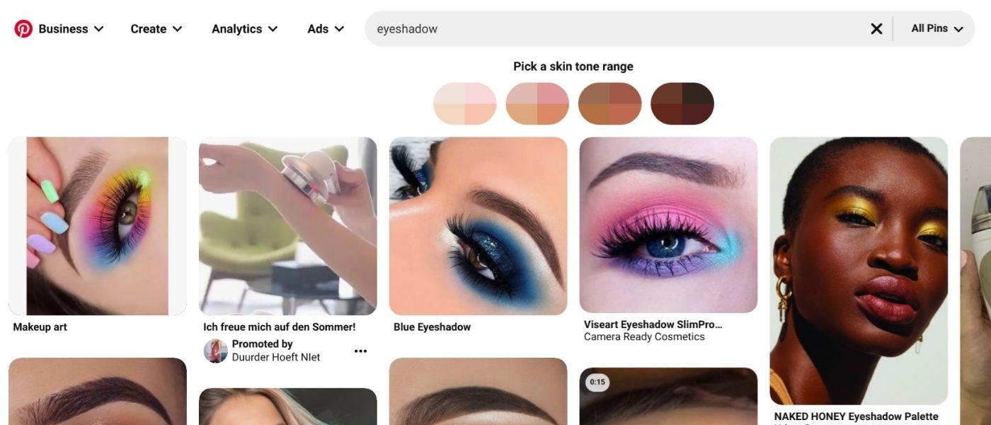 pinterest provides diverse search results for the term "eyeshadow"