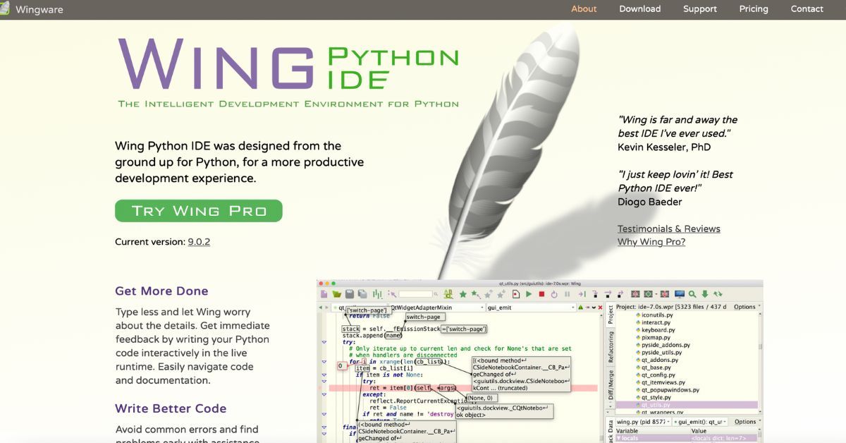Wing Pro IDE landing page